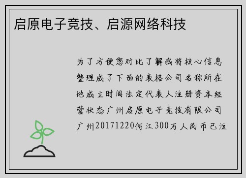 启原电子竞技、启源网络科技